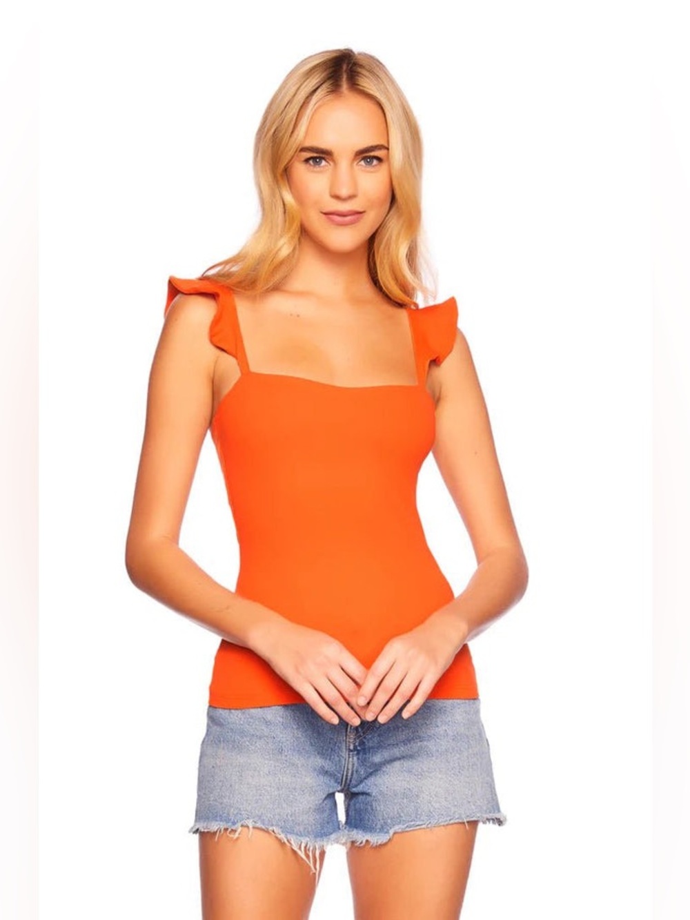 Susana Monaco Cherry Tomato ruffle strap top paw paw  Size Medium